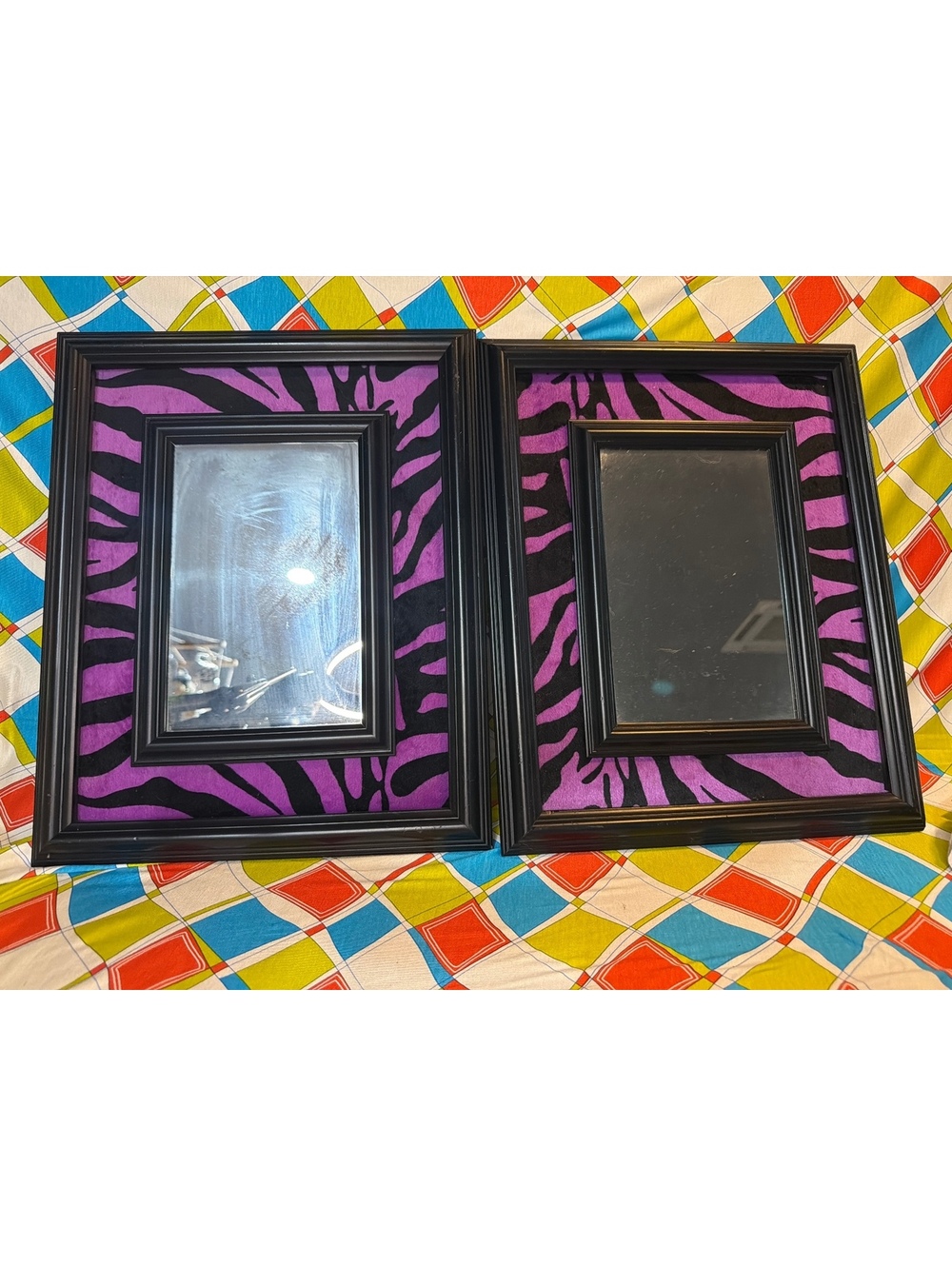 InterDesign Framed Mirror Set with Purple Zebra Print Mat